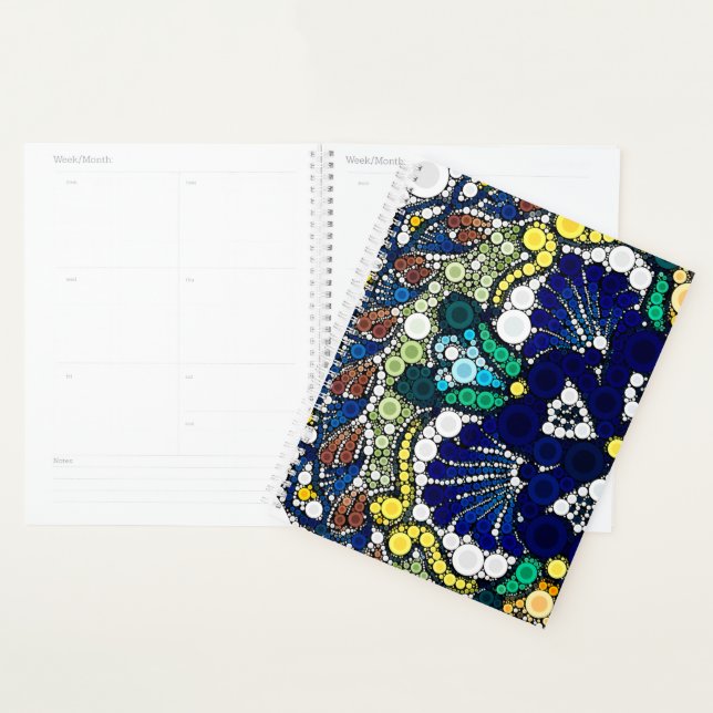 colourful photo art mexican talavera pottery blue planner (Display)