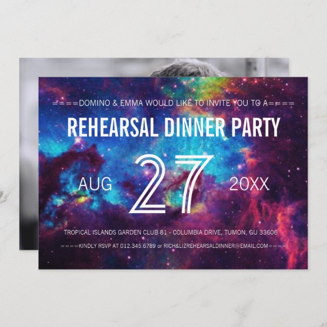 Colourful Photo Galaxy Rehearsal Dinner Invitation (Front/Back)