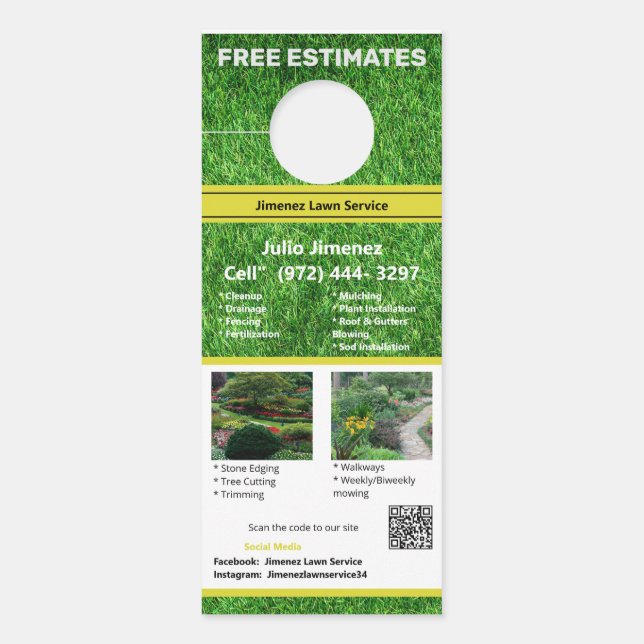 Colourful Photo Landscape Services QR Code Door Hanger (Front)