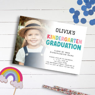 Colourful Photo Overlay Kindergarten Graduation  Invitation
