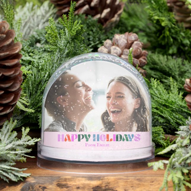 colourful photo pink modern friends name cute snowglobe (Winter)
