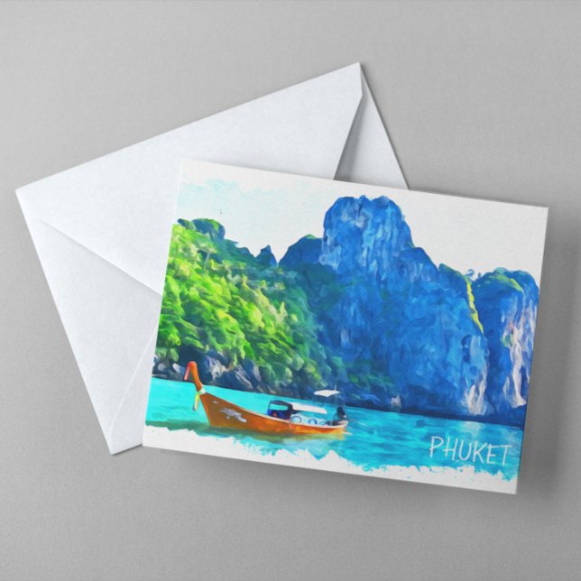 Colourful Phuket Thailand Watercolor Artwork Postcard (thailand phuket watercolor postcard)