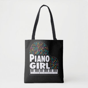 Colourful Piano Girl Music Lover Tote Bag
