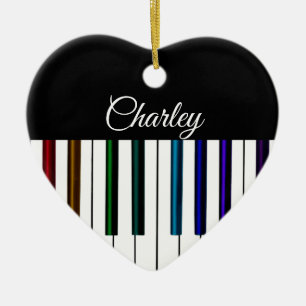 Colourful Piano Keyboard Music Holiday Heart Ceramic Ornament
