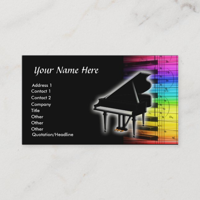 Colourful Piano Keyboard & Music Notes Business Card (Front)
