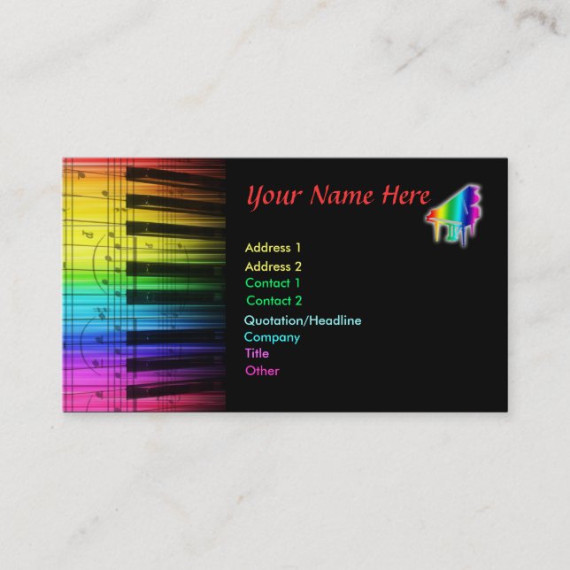 Colourful Piano Keyboard & Notes Business Card (Front)