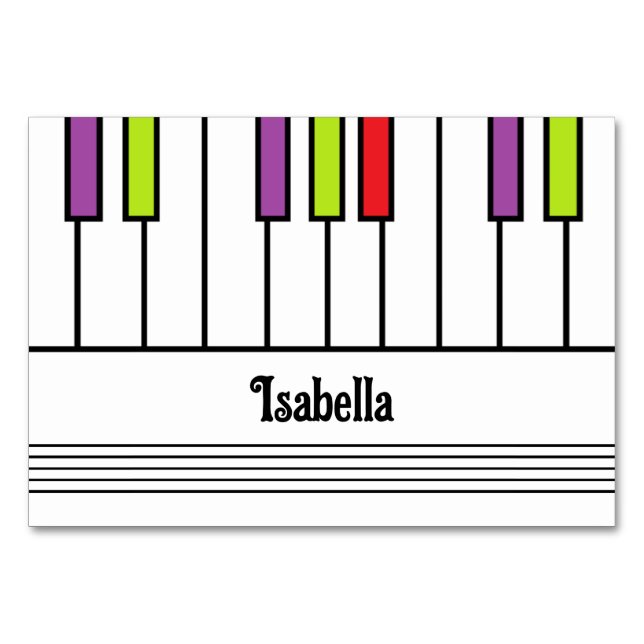 Colourful Piano Keys Kids Party Place Name Card (Front)