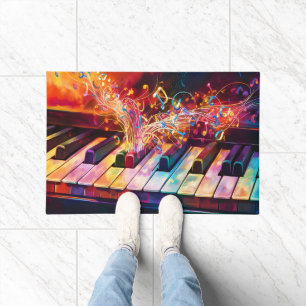 Colourful Piano Keys With Music Notes Doormat