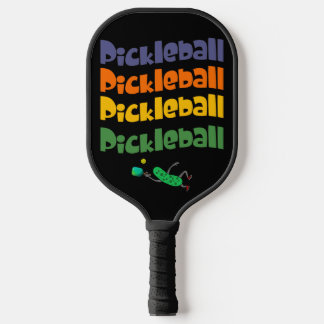 Colourful Pickle Playing Pickleball and Text  Pickleball Paddle