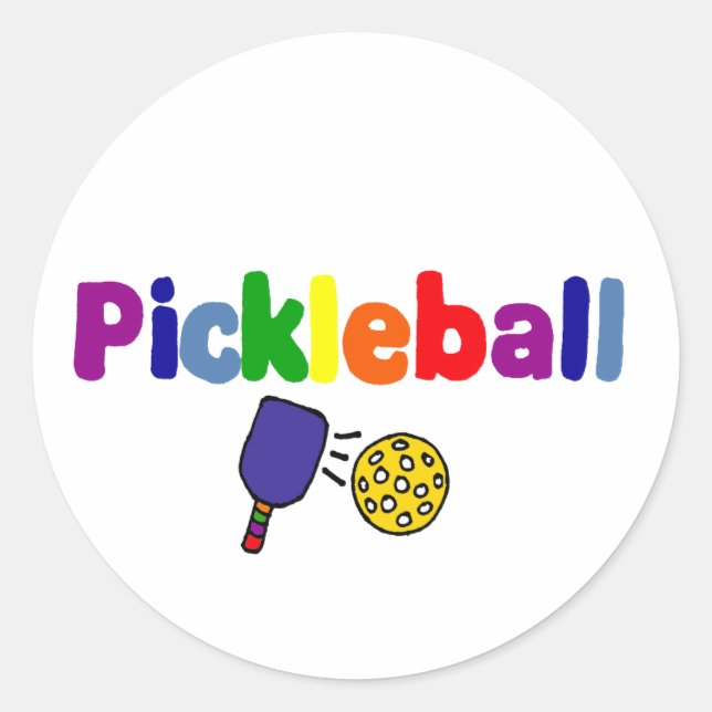 Colourful Pickleball Art Design Classic Round Sticker (Front)