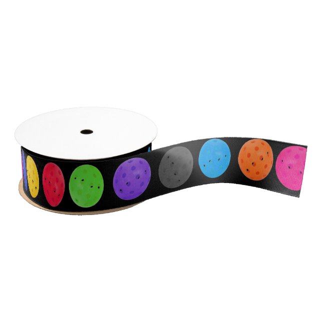 Colourful Pickleball on Black Grosgrain Ribbon (Spool)