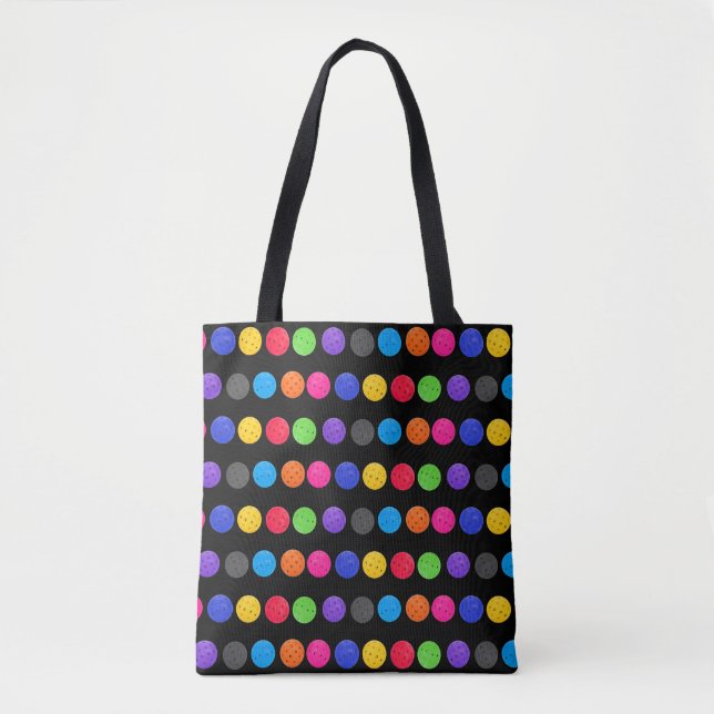 Colourful Pickleball on Black Tote Bag (Front)