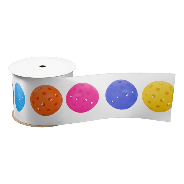 Colourful Pickleball on White Satin Ribbon (Spool)