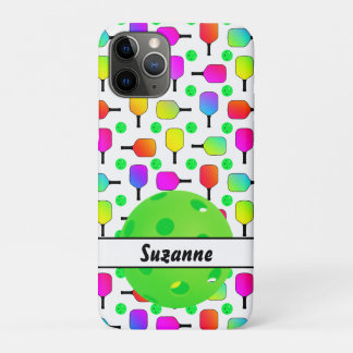 Colourful Pickleball Paddles Green Personalised iPhone 11 Pro Case