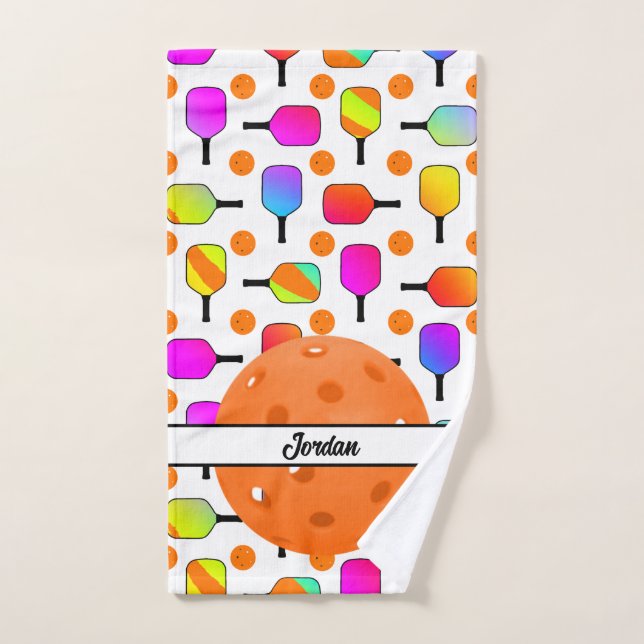 Colourful, Pickleball Paddles, Orange Personalised Hand Towel (Hand Towel)