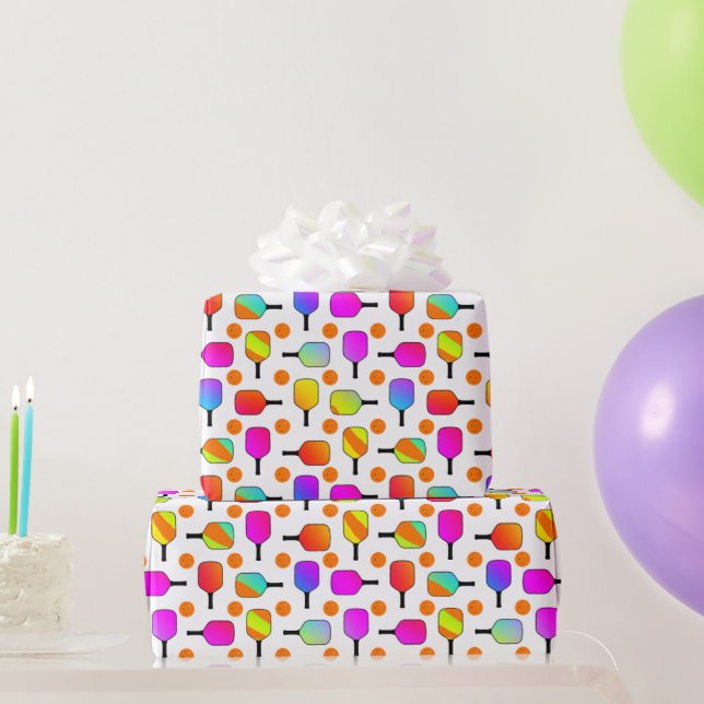 Colourful, Pickleball Paddles, Orange Pickleballs Wrapping Paper (Party Gifts)