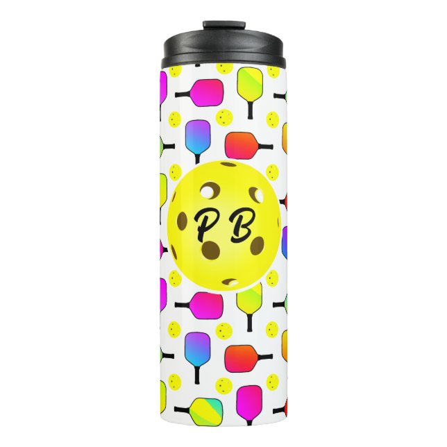 Colourful Pickleball Paddles Yellow Personalised Thermal Tumbler (Front)