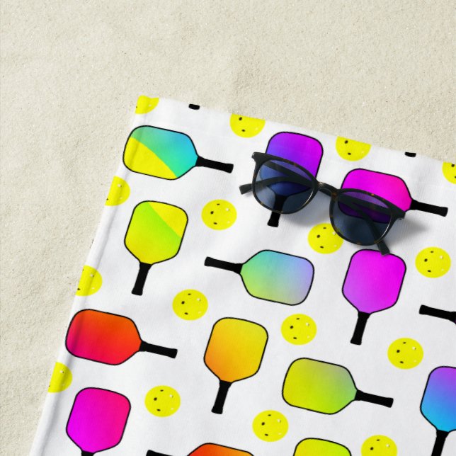 Colourful, Pickleball Paddles, Yellow Pickleball Beach Towel (In Situ)