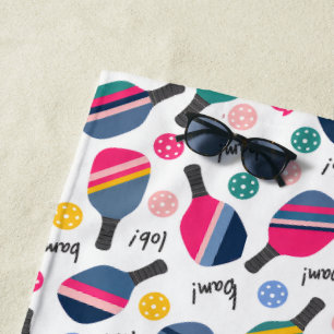 Colourful Pickleball Pattern Beach Towel