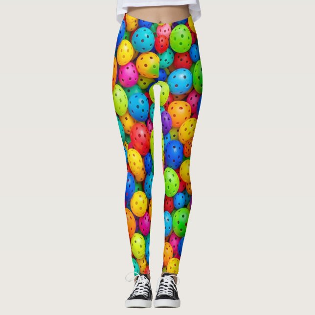Colourful Pickleball Pattern Leggings (Front)