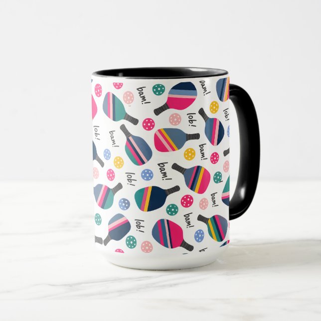 Colourful Pickleball Pattern Mug (Front Right)