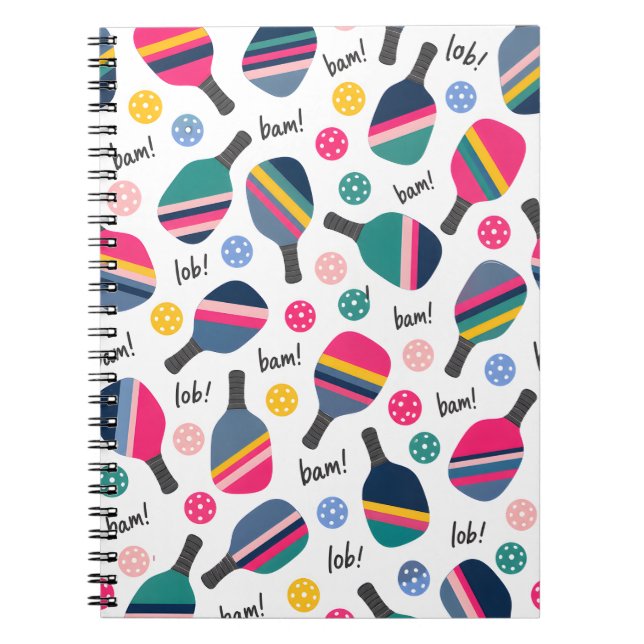 Colourful Pickleball Pattern Notebook (Front)