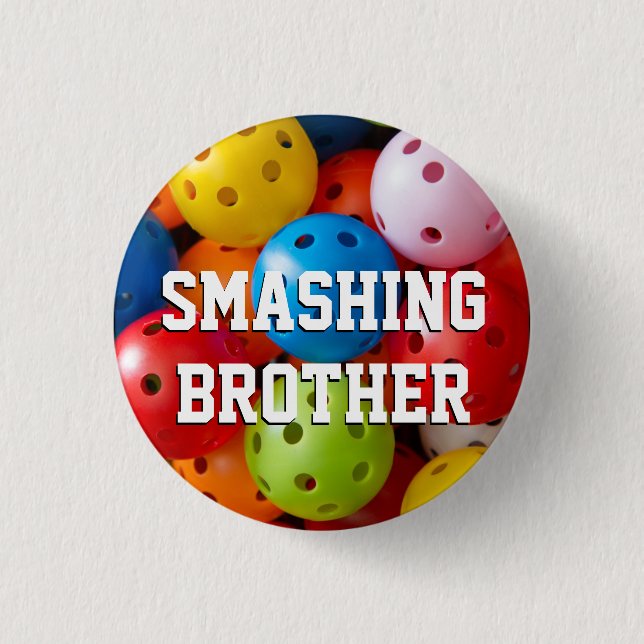 Colourful pickleballs  3 cm round badge (Front)