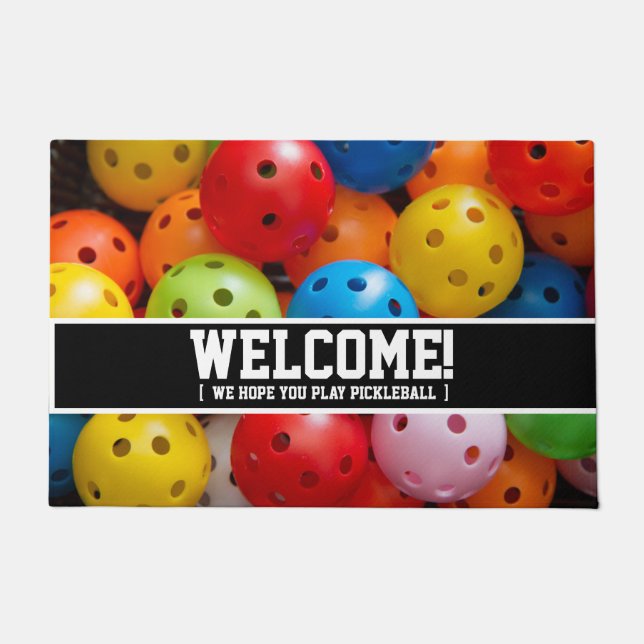  Colourful pickleballs, custom text  Doormat (Front)