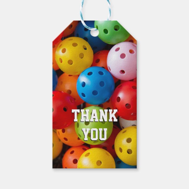 Colourful pickleballs, custom text  gift tags (Front)