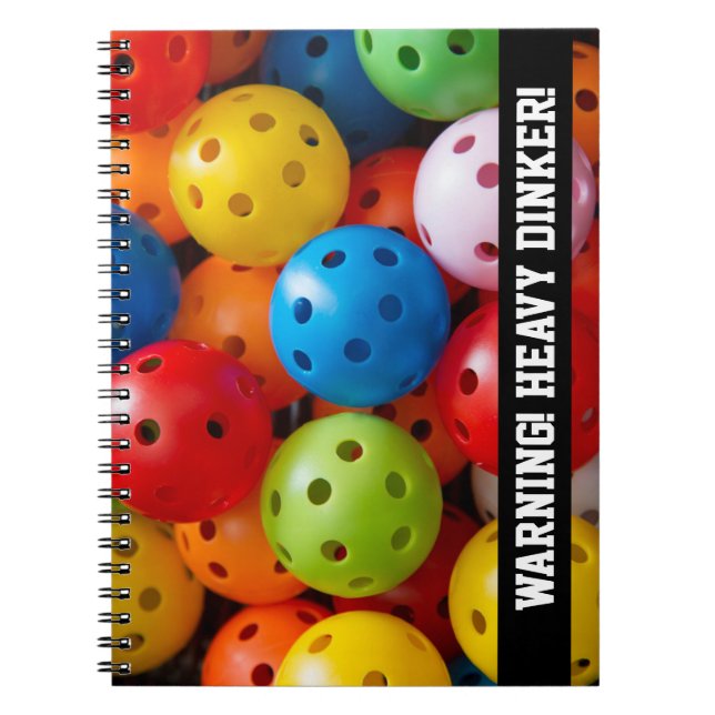  Colourful pickleballs, custom text Notebook (Front)