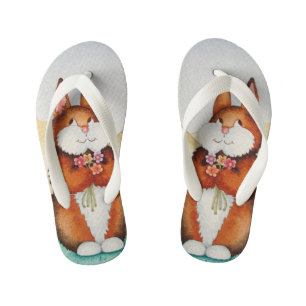 colourful picture of cute brown bunny rabbit kid's thongs