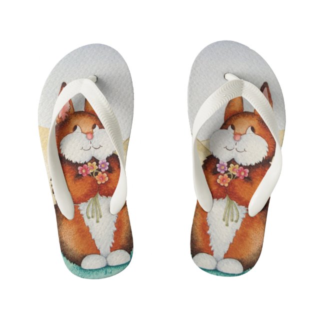 colourful picture of cute brown bunny rabbit kid's thongs (Footbed)