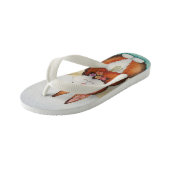 colourful picture of cute brown bunny rabbit kid's thongs (Angled)