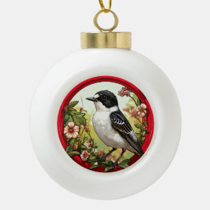 Colourful Pied flycatcher Bird Ceramic Ball Christmas Ornament
