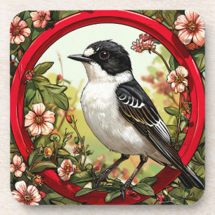 Colourful Pied flycatcher Bird Coaster