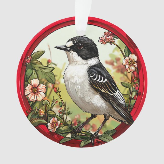 Colourful Pied flycatcher Bird Ornament (Front)