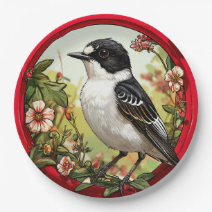 Colourful Pied flycatcher Bird Paper Plate