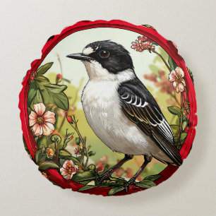 Colourful Pied flycatcher Bird Wildlife Songbird Round Cushion