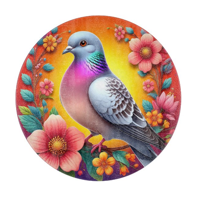 🌸 Colourful Pigeon Floral Cosy Home Style 🌸 Cutting Board (Front)