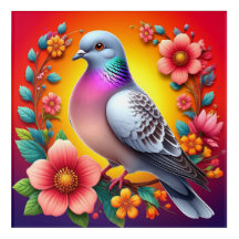 Colourful Pigeon Surrounded by Vibrant Flowers