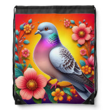 Colourful Pigeon Surrounded by Vibrant Flowers