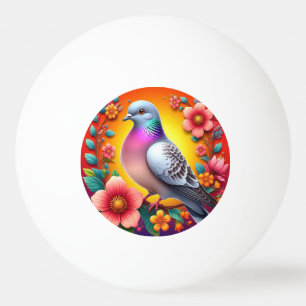 Colourful Pigeon Surrounded by Vibrant Flowers Ping Pong Ball