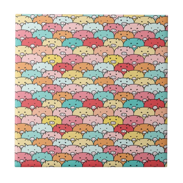 Colourful Pigs Funny And Cute Pattern Ceramic Tile (Front)
