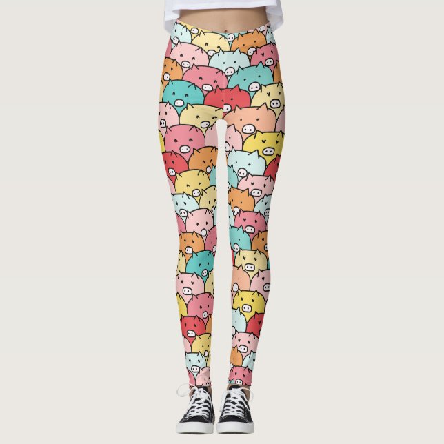 Colourful Pigs Funny And Cute Pattern Leggings (Front)