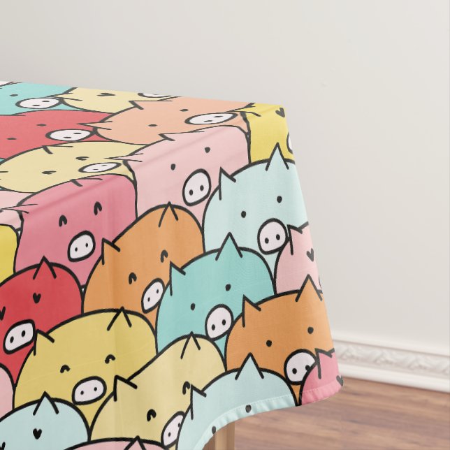 Colourful Pigs Funny And Cute Pattern Tablecloth (In Situ)