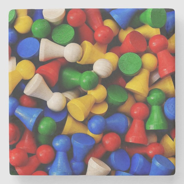 Colourful Pile of Wooden Game Pieces Stone Coaster (Front)
