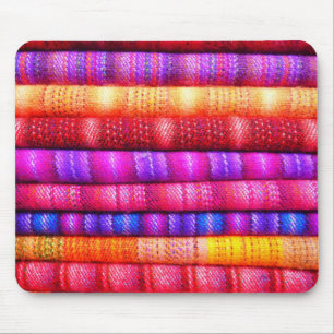 Colourful Piles of Folded Fabric Striped Mouse Pad