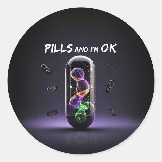 Colourful Pill cool medication trendy design Classic Round Sticker (Front)