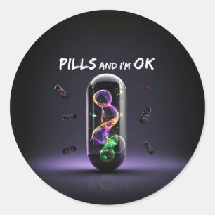 Colourful Pill cool medication trendy design Classic Round Sticker