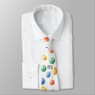 Colourful Pill Pattern Pharmacy RX Prescription  Tie